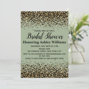 Invitación Girly Leopard Sage Green Black Gold Shower