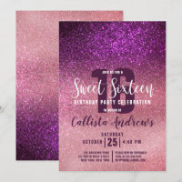 Girly Magenta Rosa Triple Purpurina Ombre Sweet 16