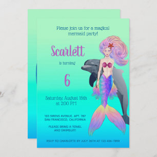 Invitación Girly Mermaid Rainbow Fairytale foto de cumpleaños
