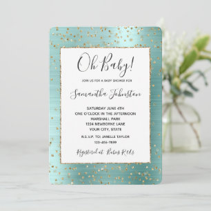 Invitación Girly Mint Glam Gold Sparkle Confetti Baby Shower