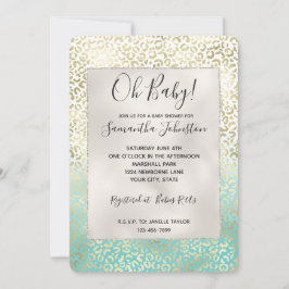 Invitación Girly Mint Watercolor Ombre Leopardo de oro Imprim