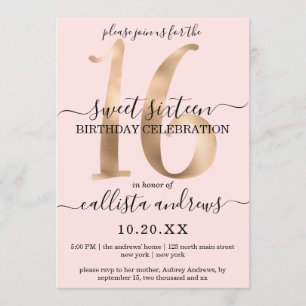 Invitación Girly Moda Faux Gold Rubor dulce rosa 16