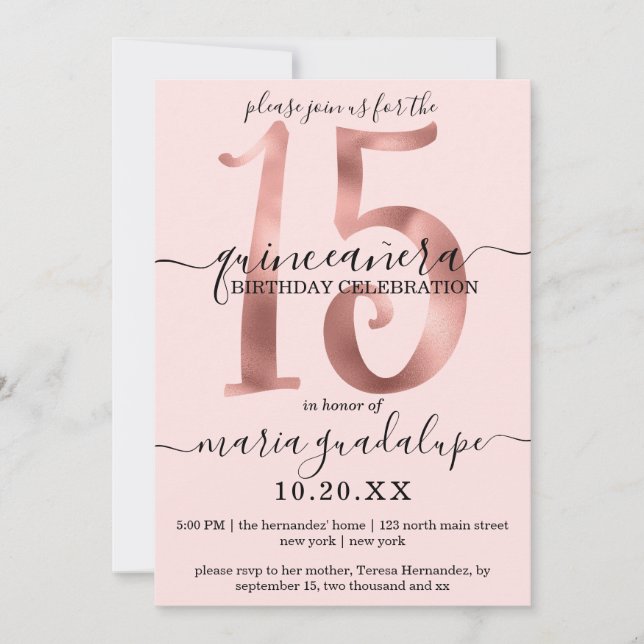 Invitación Girly Moda Faux Rosa Gold Rubor Rosa Quinceañera (Anverso)