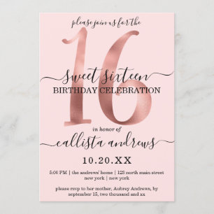 Invitación Girly Moda Faux Rosa oro Rubor dulce rosa 16
