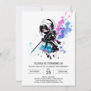 Invitación Girly Ninja Chica Digital Cumpleaños