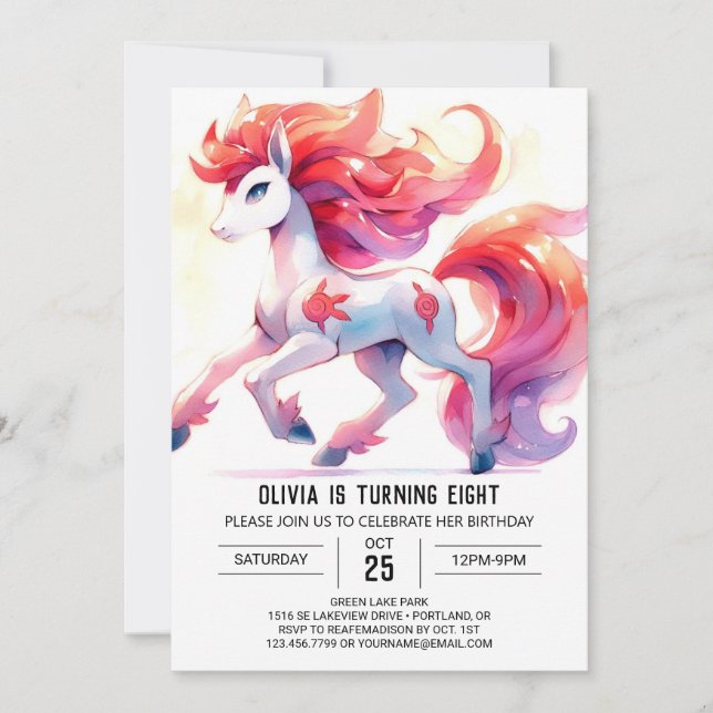 Invitación Girly Online Horse Birthday (Anverso)