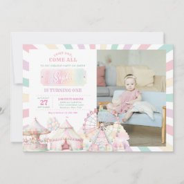 Invitación Girly Pastel Color Carnaval Circo Foto Cumpleaños