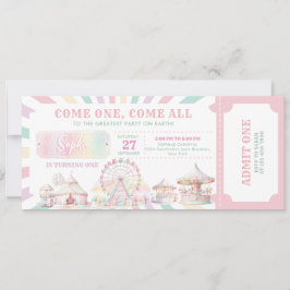 Invitación Girly Pastel Color Carnaval Circo Ticket Cumpleaño
