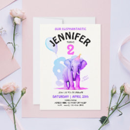 Invitación Girly Pastel Elephant Watercolor Fiesta de cumplea