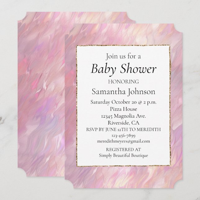 Invitación Girly Pearl Pink Rubor Baby Shower (Anverso / Reverso)