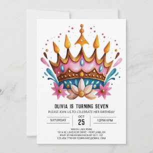 Invitación Girly Personalizado Princess Crown Birday