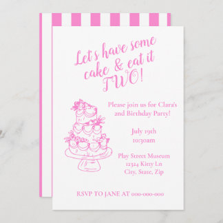 Invitación Girly Pink 2nd Birthday Invitation - Cake Theme 