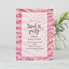 Invitación Girly Pink Blush Glitter Zebra Pattern            