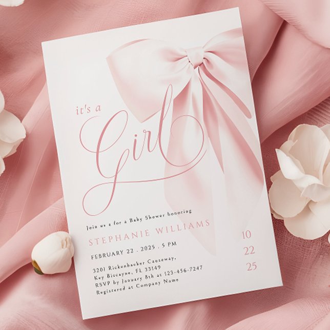 Invitación Girly Pink Bow Baby Shower (Subido por el creador)