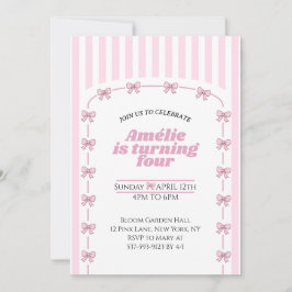 Invitación Girly Pink Coquette Bow Fourth Birthday Party
