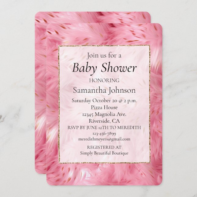 Invitación Girly Pink Faux Baby Shower (Anverso / Reverso)