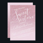 Invitación Girly Pink Faux Sparkly Purpurina Ombre Sweet 16<br><div class="desc">Esta elegante, femenina y dulce moda, invitación a la fiesta de dieciséis años, es perfecta para el joven chica moderno y elegante. Representa un falso rosa impreso de color rosa brillante purpurina y un gradiente rosa oscuro con una configuración de tipografía de escritura cursiva personalizado. Es un toque glamuroso, femenino,...</div>