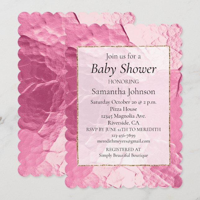 Invitación Girly Pink Glam Baby Shower (Anverso / Reverso)