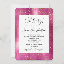 Invitación Girly Pink Glam Gold Sparkle Confetti Baby Shower