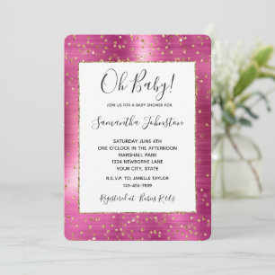 Invitación Girly Pink Glam Gold Sparkle Confetti Baby Shower