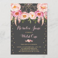 Girly Pink Gold Dreamcatcher Wild One First Birthd