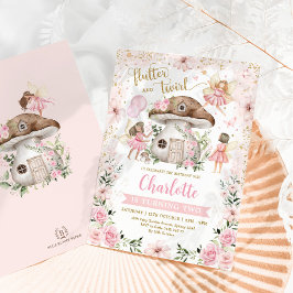 Invitación Girly Pink Gold Fairy Garden Fiesta de cumpleaños