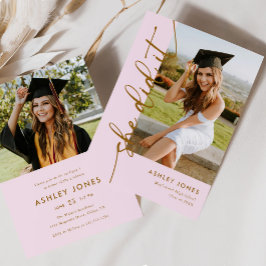 Invitación Girly Pink & Gold Lo Hizo Foto Graduada