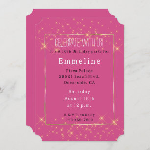Invitación Girly Pink Gold Sparkles Cumpleaños