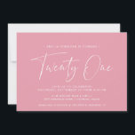 Invitación Girly Pink | Guión moderno lindo 21º cumpleaños<br><div class="desc">Invitaciones modernas de 21 años con "veintiuno" en un guión escrito a mano. Diseño simple y de sólo texto con fuente blanca sobre fondo rosa brillante.</div>