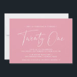 Invitación Girly Pink | Guión moderno lindo 21º cumpleaños<br><div class="desc">Invitaciones modernas de 21 años con "veintiuno" en un guión escrito a mano. Diseño simple y de sólo texto con fuente blanca sobre fondo rosa brillante.</div>
