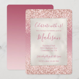 Invitación Girly Pink Ombre Purpurina