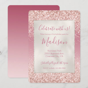 Invitación Girly Pink Ombre Purpurina