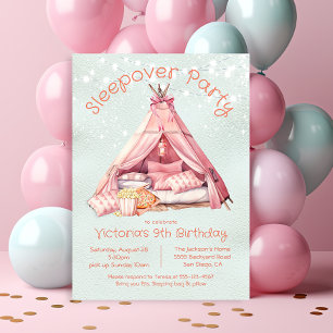 Invitación Girly Pink Sleepover Glamour Tent Cumpleaños