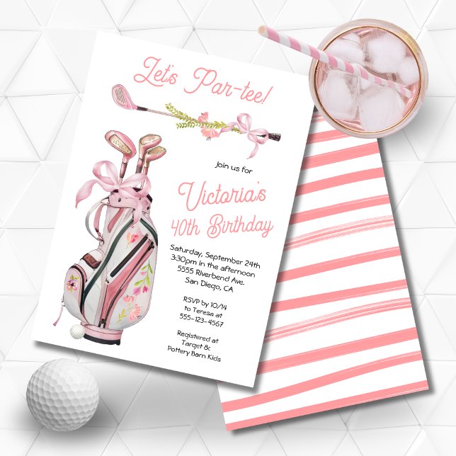 Invitación Girly Preppy Golf Birday Party (Subido por el creador)