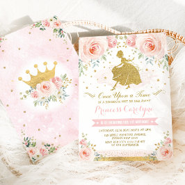 Invitación Girly Princess Rubor Pink Gold Floral Cumpleaños
