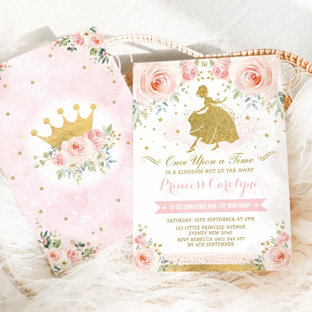 Invitación Girly Princess Rubor Pink Gold Floral Cumpleaños (Subido por el creador)