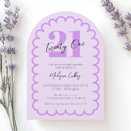 Invitación Girly Purple 21st Simple Wavy Birthday Party Arch