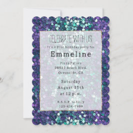 Invitación Girly Purple Aqua Mermaid Sparkle