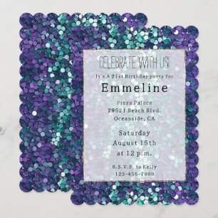 Invitación Girly Purple Aqua Mermaid Sparkle