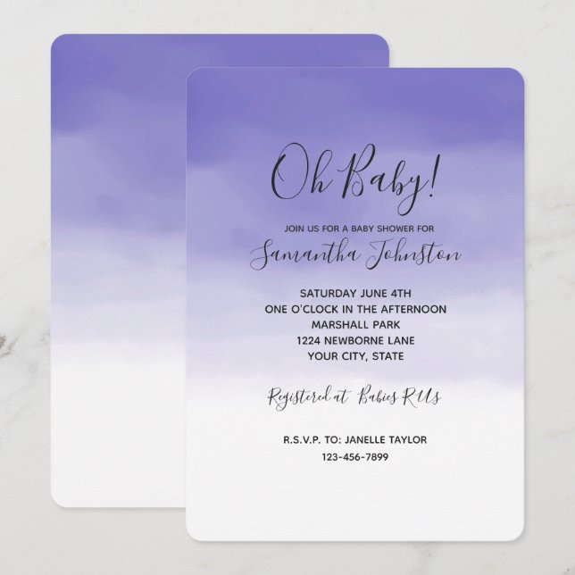Invitación Girly Purple Ombre (Anverso / Reverso)