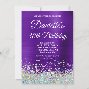 Invitación Girly Purple Ombre Holo Purpurina 30 cumpleaños