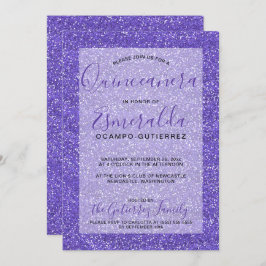 Invitación Girly Purple Purpurina Quinceanera Cumpleaños
