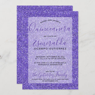 Invitación Girly Purple Purpurina Quinceanera Cumpleaños