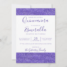 Invitación Girly Purple Purpurina Sparkle Quinceanera