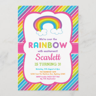 Invitación Girly Rainbow Birday Party colorido arcoiris