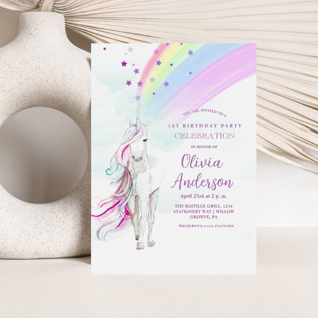 Invitación Girly Rainbow Magic Unicorn Stars Birday Party (Subido por el creador)