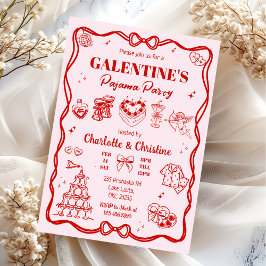 Invitación Girly Red Coquette Galentine's Pajama Party