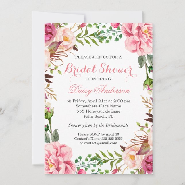 Invitación Girly Romantic Floral Wron Boda Bridal Shower (Anverso)