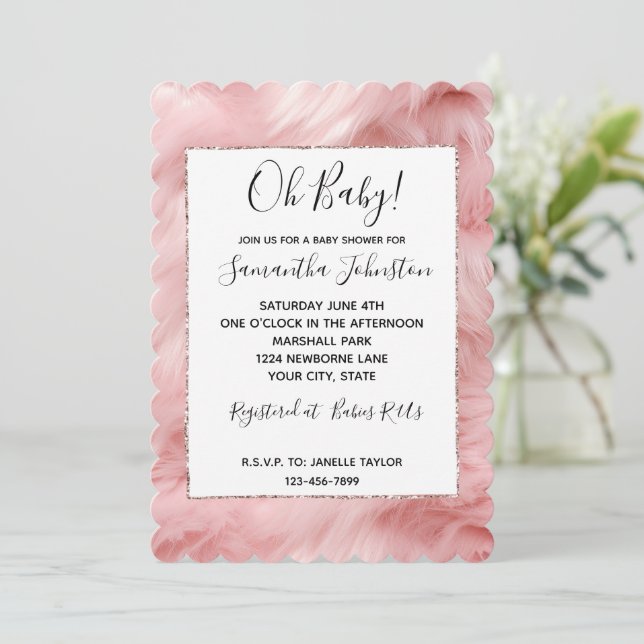 Invitación Girly Rubor Pink Animal Fur (Anverso de pie)