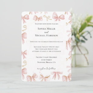 Invitación Girly Rubor Pink Bows Boda